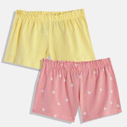 mothercare Girls Set Of 2 Printed & Solid Regular Fit Mid-Rise Knitted Pure Cotton Shorts-picture-3