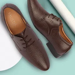 FAUSTO Men Textured Leather Formal Derbys-image-59