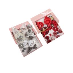 Yellow Bee Girls Set Of 20 Grey & Red Embellished Hair Accessories-31