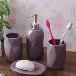 House Of Accessories Set Of 4 Brown Solid Bathroom Accessories-picture-29