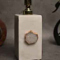 HOMEARTE  White Cream Marble Soap Dispenser Bottle With Stainless Steel Pump-7