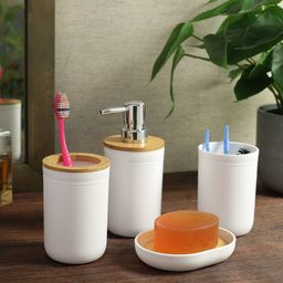 House Of Accessories White & Beige 4 Pieces Matte Finish Bathroom Accessories-image-36
