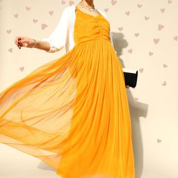 U&F Women Stylish Mustard Solid Ruched Dress-image-76