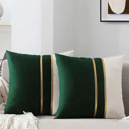 AEROHAVEN Green & White 2 Pieces Colourblocked Velvet Square Cushion Covers-image-62