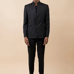 Tasva Men Black Solid Slim Fit Polyester Blazers-picture-17