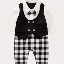 StyleCast Infant Boys Black & White Checks Pure Cotton Rompers-picture-18