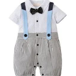 StyleCast Infant Boys Black & White Striped Cotton Rompers-image-67