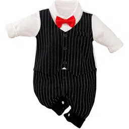 StyleCast Infant Boys Black & White Striped Cotton Rompers-image-71