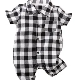 StyleCast Infant Boys Black Checked Cotton Romper-image-33