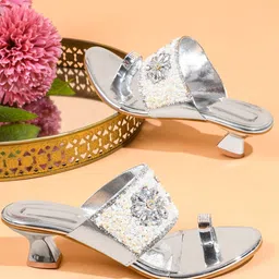Try Me Embellished One Toe Block Heels-3