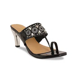 pelle albero Black Embellished Party Block Sandals-image-32