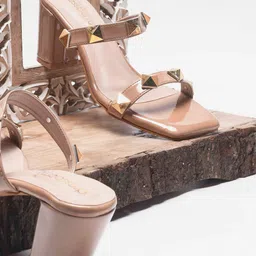DressBerry Square Toe Western Embellished PU Block Heels-18