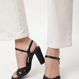 Marc Loire Black PU Block Sandals-picture-52