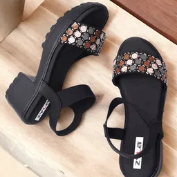 Zyla Embellished Open Toe Backstrap Block Heels-16