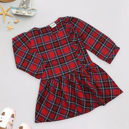 MeeMee Round Neck Checked Flared Dress-image-50
