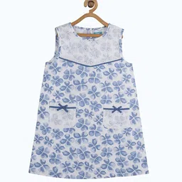 Miyo Blue Floral Printed  Attach Pocket A-Line Dress-image-2