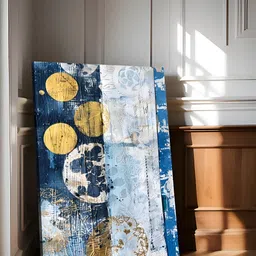 Art Street Blue & Gold-Toned 1 Piece Canvas Abstract Wall Paintings-image-97