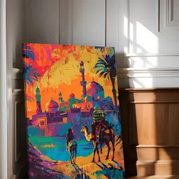 Art Street Yellow & Red Arabian Camel Stretched Canvas Wall Art-image-21