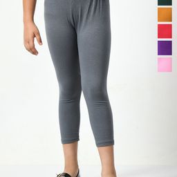 BAESD Girls Pack Of 6 Skinny Fit High-Rise Cotton Lycra Capris-image-20