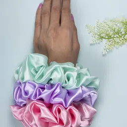 Arendelle Women Multicoloured Set of 3 Pastel Oversized Satin Scrunchies-11