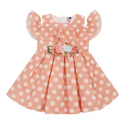 Actuel Peach-Coloured & White Printed Polka Dots Dress-picture-3