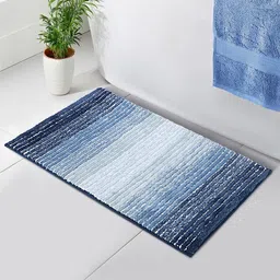 OBSESSIONS Blue & White Printed 2000 GSM Anti Skid Bath Rug-72