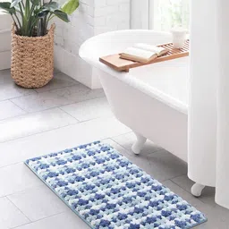 OBSESSIONS Blue & White Printed 2000 GSM Anti Skid Bath Rug-image-13