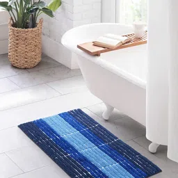 OBSESSIONS Blue & White Printed 2000 GSM Anti Skid Bath Rug-70