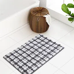 OBSESSIONS Grey & White Printed 2000 GSM Anti Skid Bath Rug-94