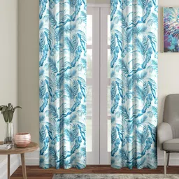 Cortina White & Blue Set of 2 Digital Printed Long Door Curtains-51
