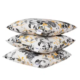 wakefit White & Grey 3 Pieces Floral Printed Pre-Filled Cotton Cushions-2