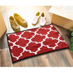 AAZEEM Red & White Geometric Cotton Anti Skid Doormats-25