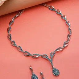 ZENEME Silver-Plated Cubic Zirconia-Studded Jewellery Set-17