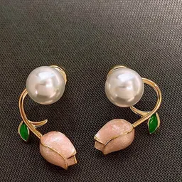 VAGHBHATT Gold-Plated Pearls Beaded Floral Studs Earrings-94