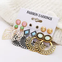 YouBella Set of 6 Gold-Plated Stone Studded Earrings-27