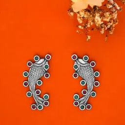 Sangria Silver-Plated Stone Studded Stud Earrings-image-89