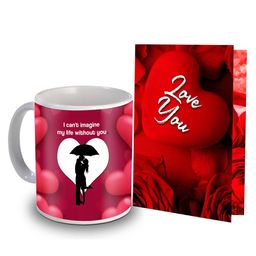 ME & YOU Red & White 2 Pieces Printed Mug & Greeting Card Home Gift Set-image-106