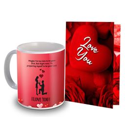 ME & YOU Red & White 2 Pieces Printed Mug & Greeting Card Gift Set-image-104