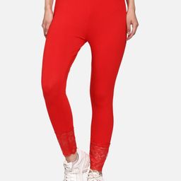 Outflits Women Red Solid Leggings-image-40