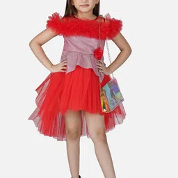 Toy Balloon kids Girls Red Layered Net Dress-image-2