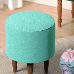 Chumbak French Pouffe Teal Green Solid Round Ottoman-57