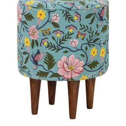 Chumbak Green & Yellow Floral-Printed Round Ottomans-57
