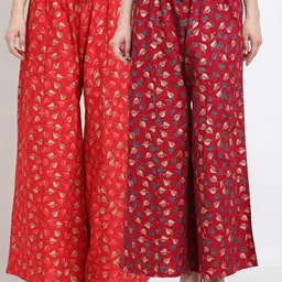 GRACIT Women Red & Maroon Pack of 2 Floral Printed Flared Knitted Ethnic Palazzos-image-39