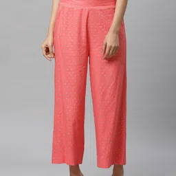 AURELIA Women Pink & Silver Geometric Printed Straight Palazzos-image-76