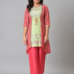 AURELIA Girls Pink & Green Floral Printed Palazzos-image-62