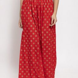 Clora Creation Women Red & Gold-Toned Ethnic Motifs Knitted Ethnic Palazzos-20