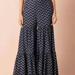 INDYA Women Blue & Gold-Toned Printed Flared Sharara Pants-image-41
