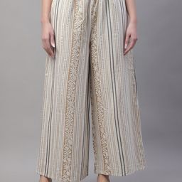 Pistaa Women Ethnic Motifs Printed Cotton Flared Palazzos-image-87