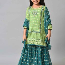 AURELIA Girls Green & Blue Printed Palazzos-image-65