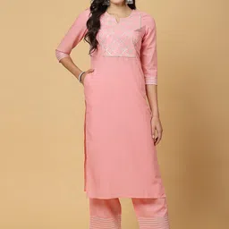 Pistaa Yoke Design Regular Gotta Patti Pure Cotton Kurta With Palazzos-8